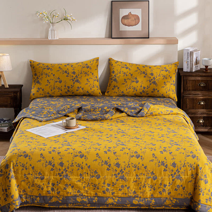 Ownkoti Yellow Floral Double-layer Cotton Summer Quilt