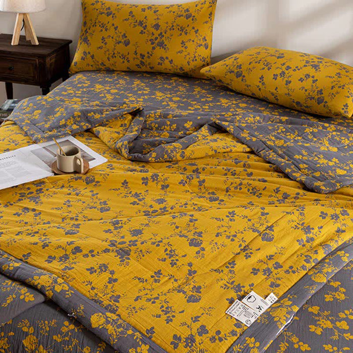 Ownkoti Yellow Floral Double-layer Cotton Summer Quilt