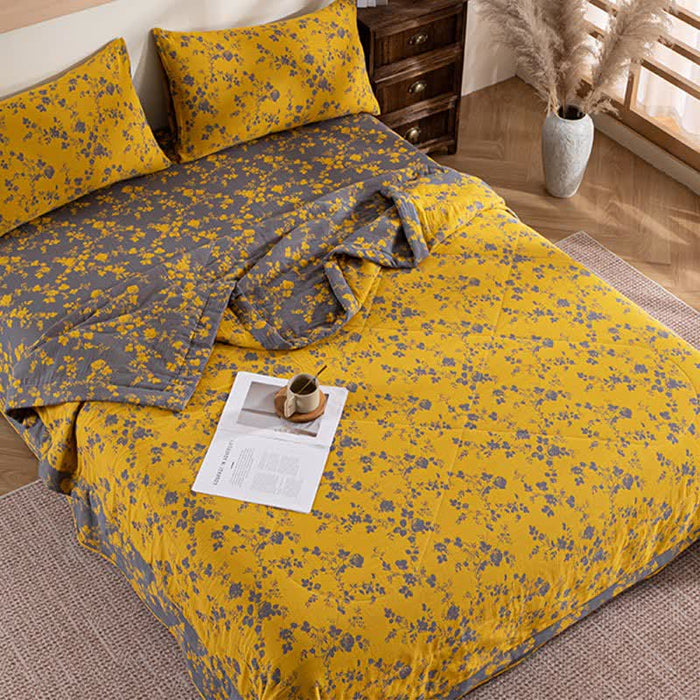 Ownkoti Yellow Floral Double-layer Cotton Summer Quilt