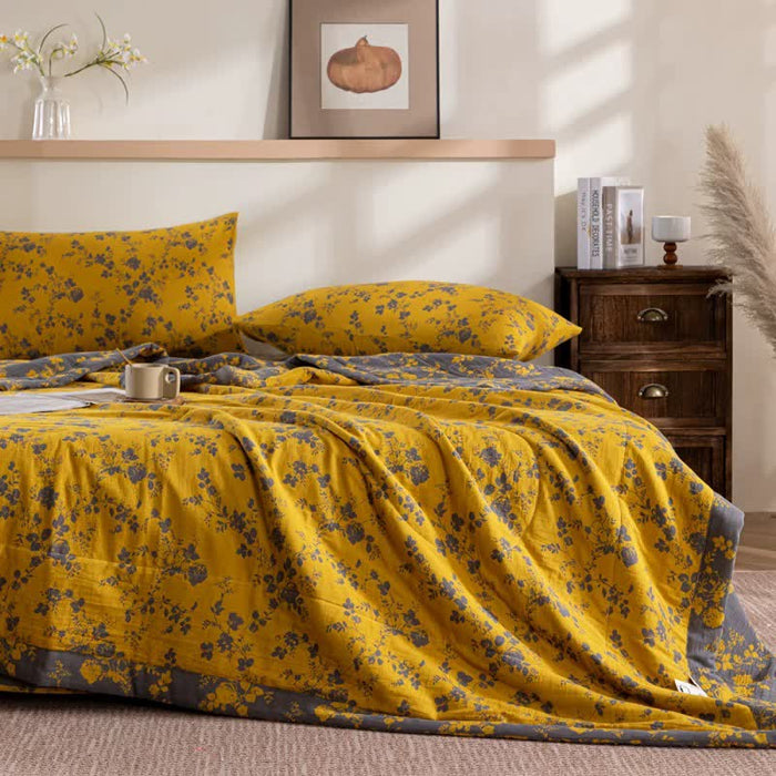 Ownkoti Yellow Floral Double-layer Cotton Summer Quilt