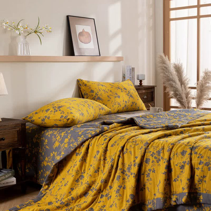 Ownkoti Yellow Floral Double-layer Cotton Summer Quilt