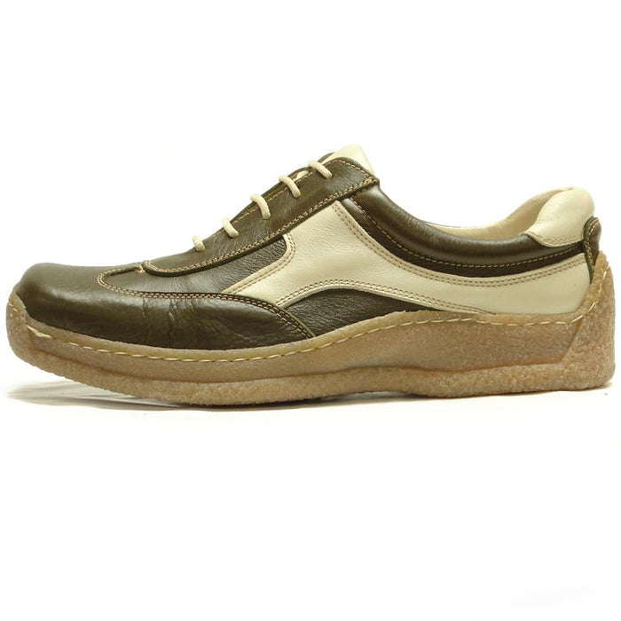 P-5446 Javier Beige Green Leather Lace up Sneaker Pinosos Made in Spain