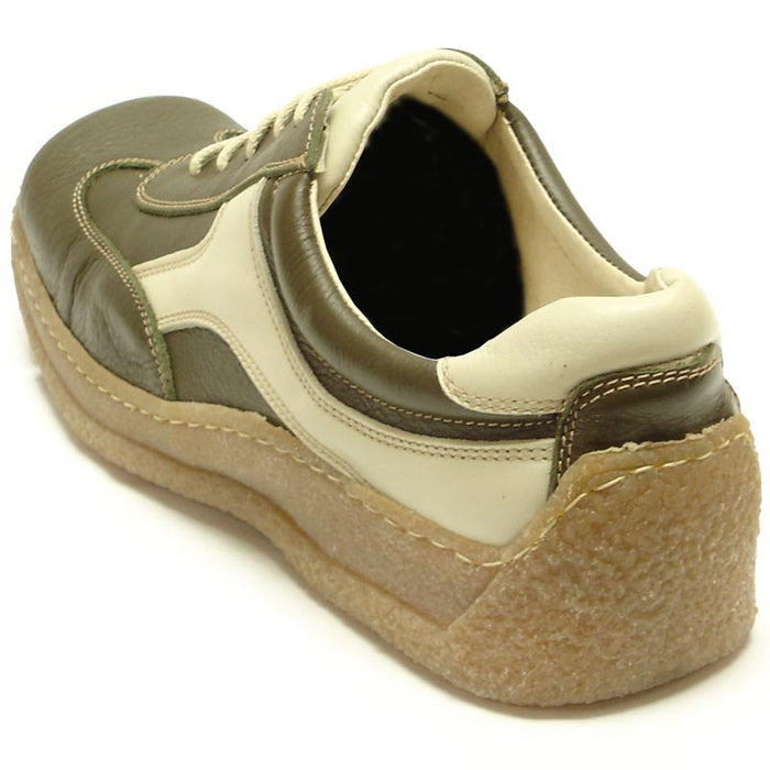 P-5446 Javier Beige Green Leather Lace up Sneaker Pinosos Made in Spain