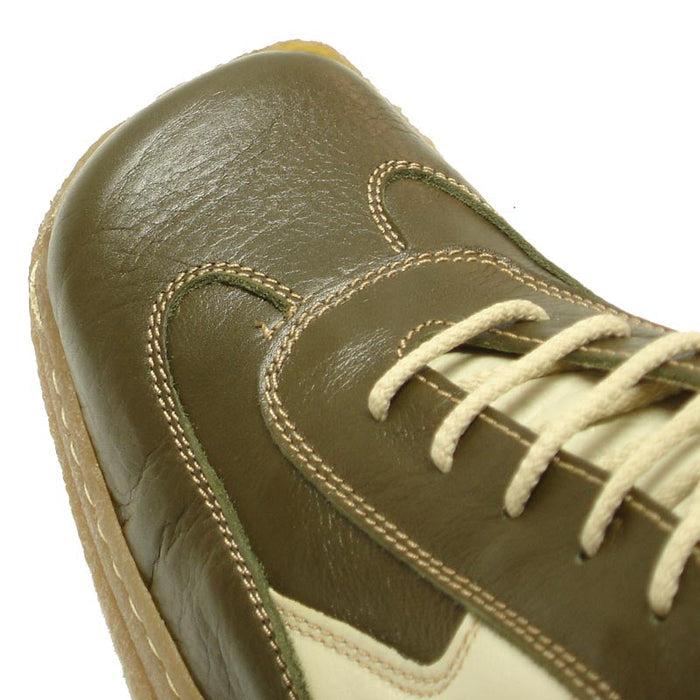 P-5446 Javier Beige Green Leather Lace up Sneaker Pinosos Made in Spain