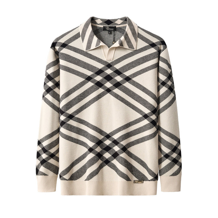 Paramount Lattice Knit Polo LS IVORY