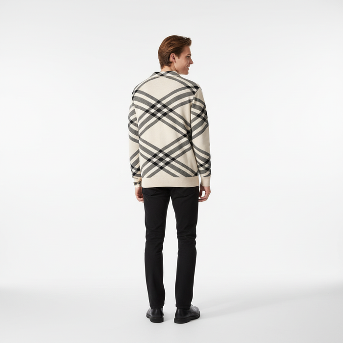Paramount Lattice Knit Polo LS IVORY