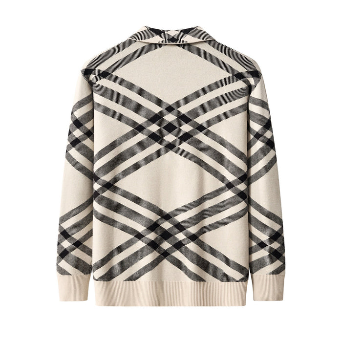 Paramount Lattice Knit Polo LS IVORY