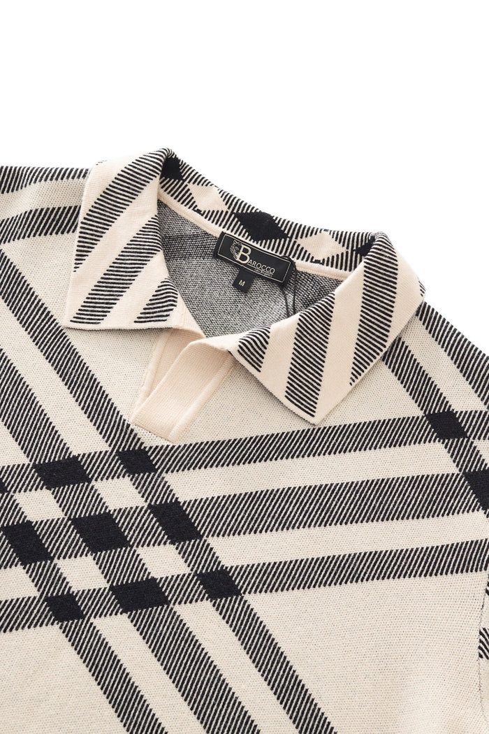 Paramount Lattice Knit Polo LS IVORY