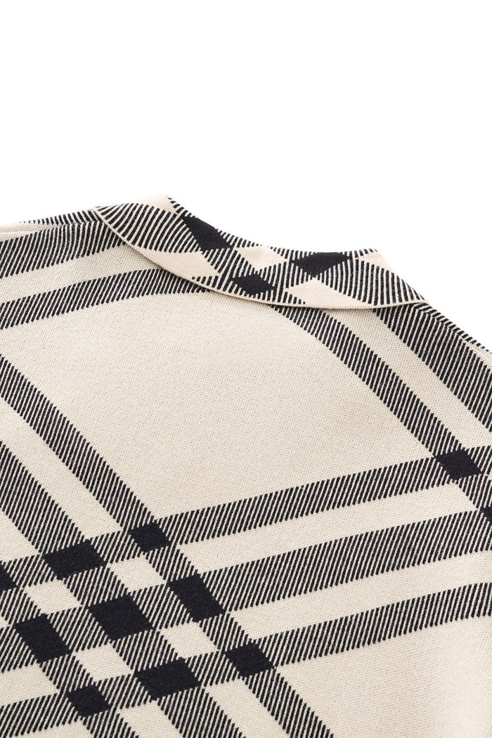 Paramount Lattice Knit Polo LS IVORY
