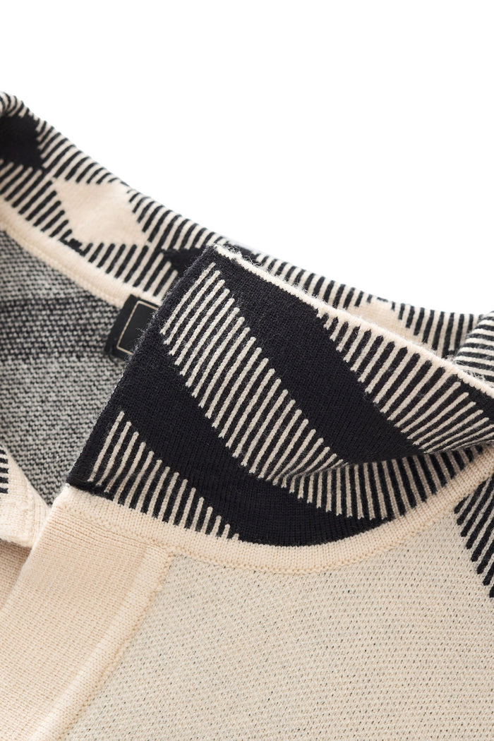 Paramount Lattice Knit Polo LS IVORY