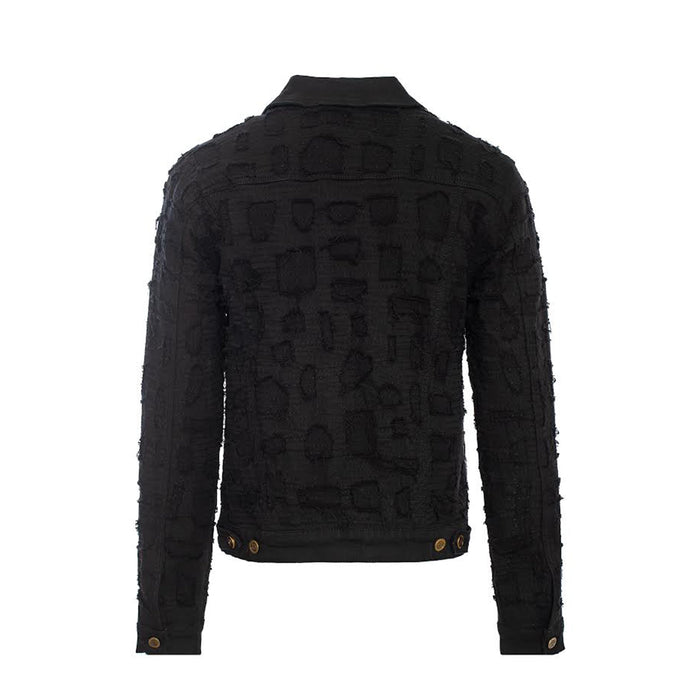 Patchwork Distressed Denim Jacket  - CENTURY PENTHOUSE BLACK