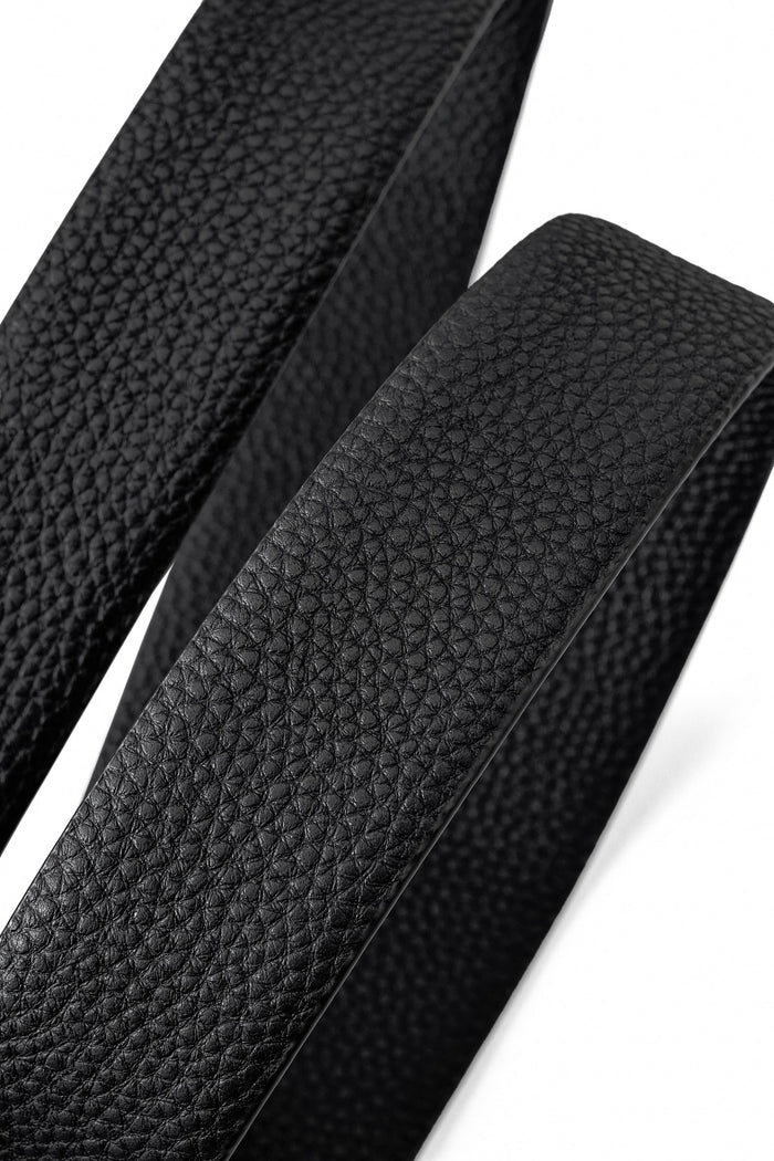 Pebbled Leather Lion Auto BKL Belt – Silver Ed. SILVER/BLACK