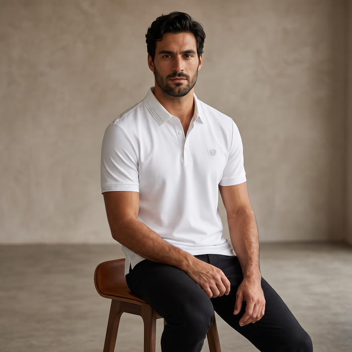 Perforated Collar Performance Polo – El Baron WHITE/SILVER