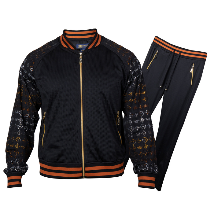 Prestige LNG-601 Black Perforated Crystal Jogger Set