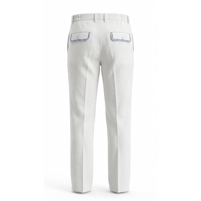 Prestige White / Navy Double Stitch Linen Pants