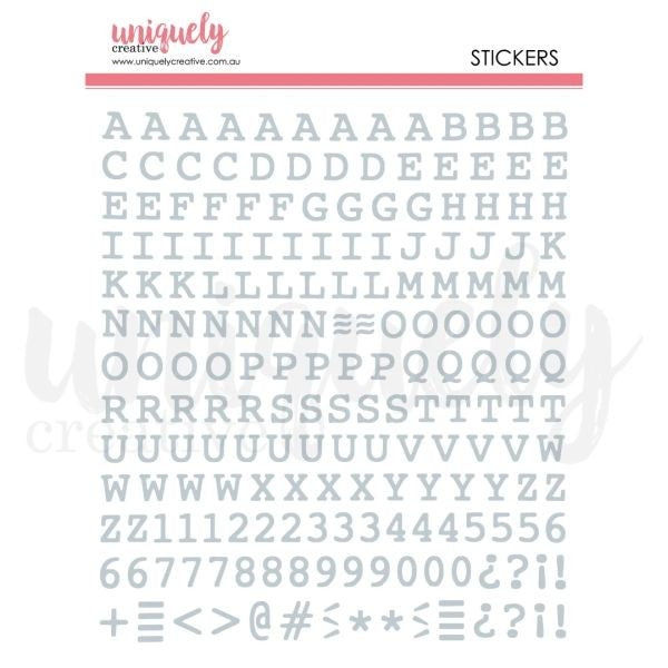 Puffy Silver Alpha Stickers - Uppercase