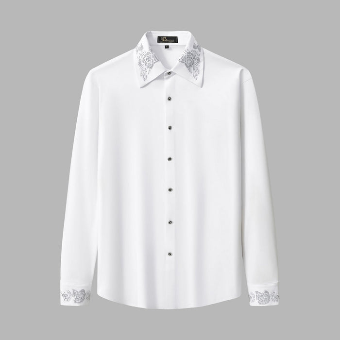 Regal Lace Crystal Dress Shirt WHITE