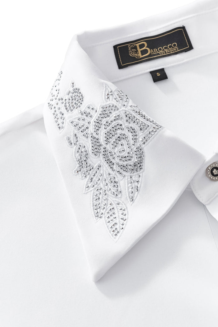 Regal Lace Crystal Dress Shirt WHITE
