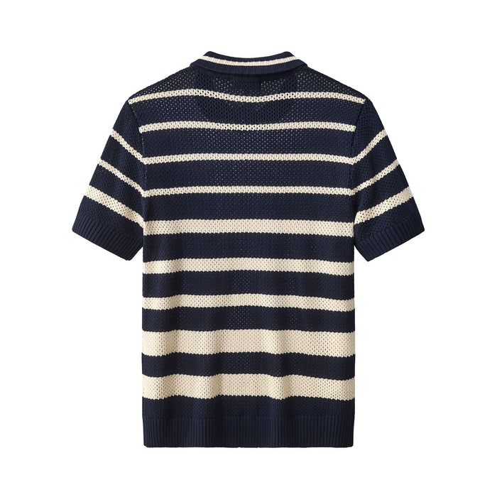 Regatta Mesh Stripe Knit SS Shirt NAVY