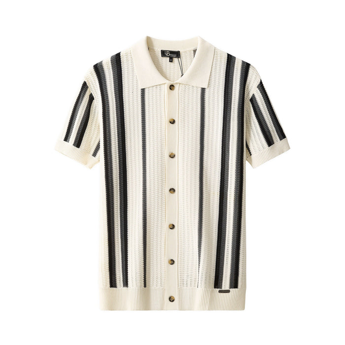 Riviera Stripe Mesh Knit SS Shirt IVORY