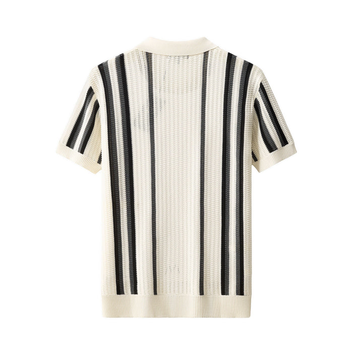 Riviera Stripe Mesh Knit SS Shirt IVORY