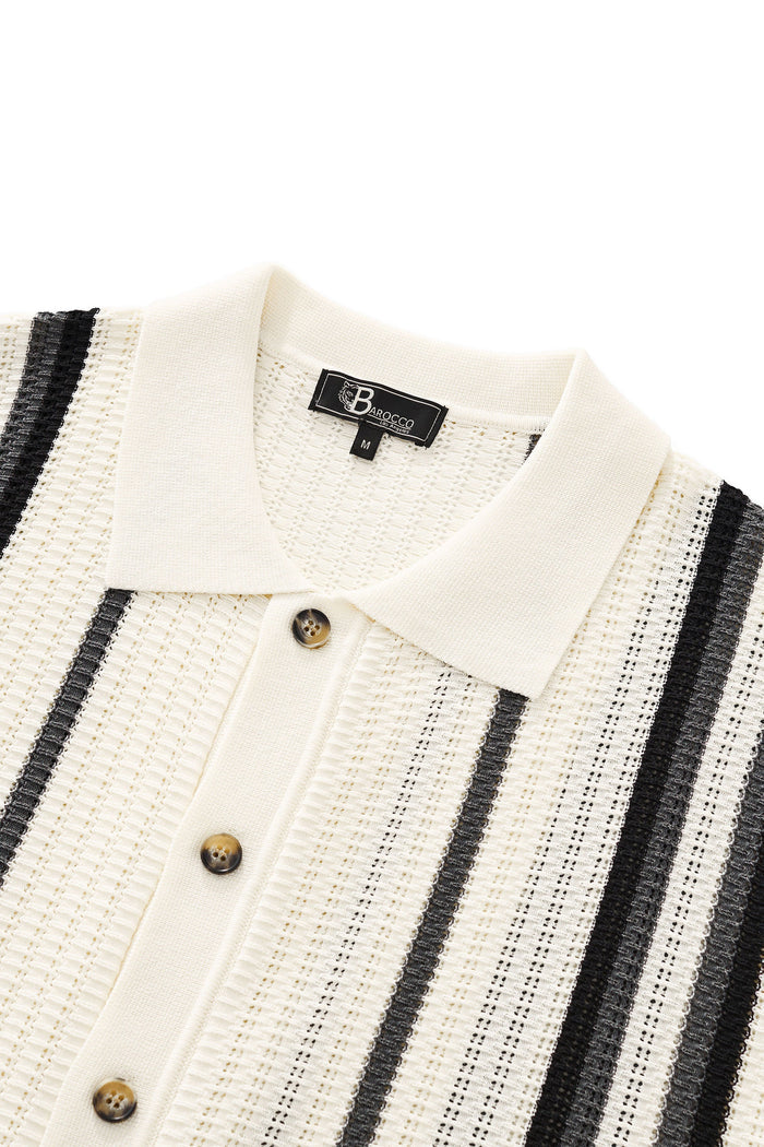 Riviera Stripe Mesh Knit SS Shirt IVORY