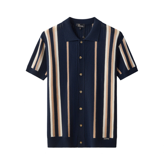 Riviera Stripe Mesh Knit SS Shirt NAVY