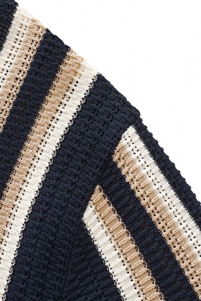 Riviera Stripe Mesh Knit SS Shirt NAVY