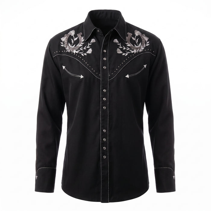 Scully Men’s Black Horseshoe Embroidered Western Shirt