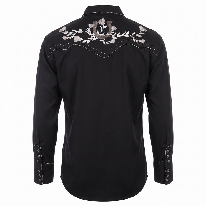 Scully Men’s Black Horseshoe Embroidered Western Shirt