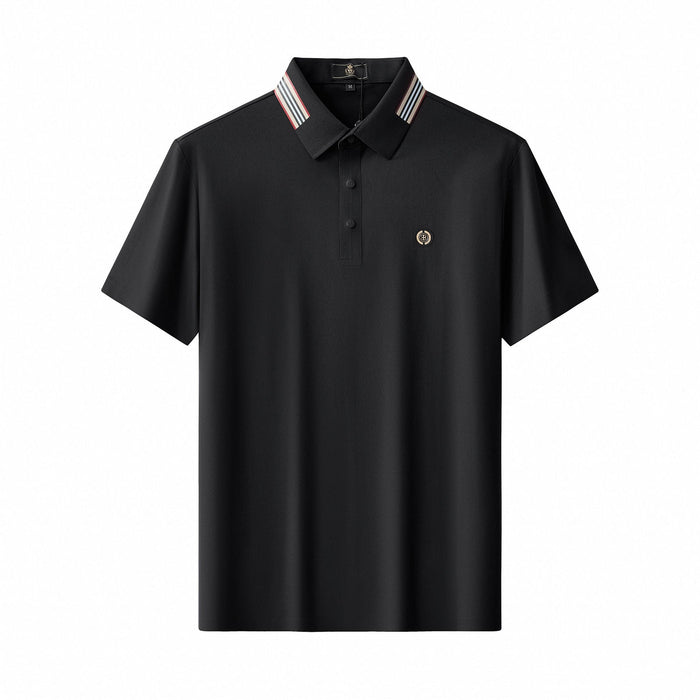 Stripe Collar Performance Polo – El Baron BLACK