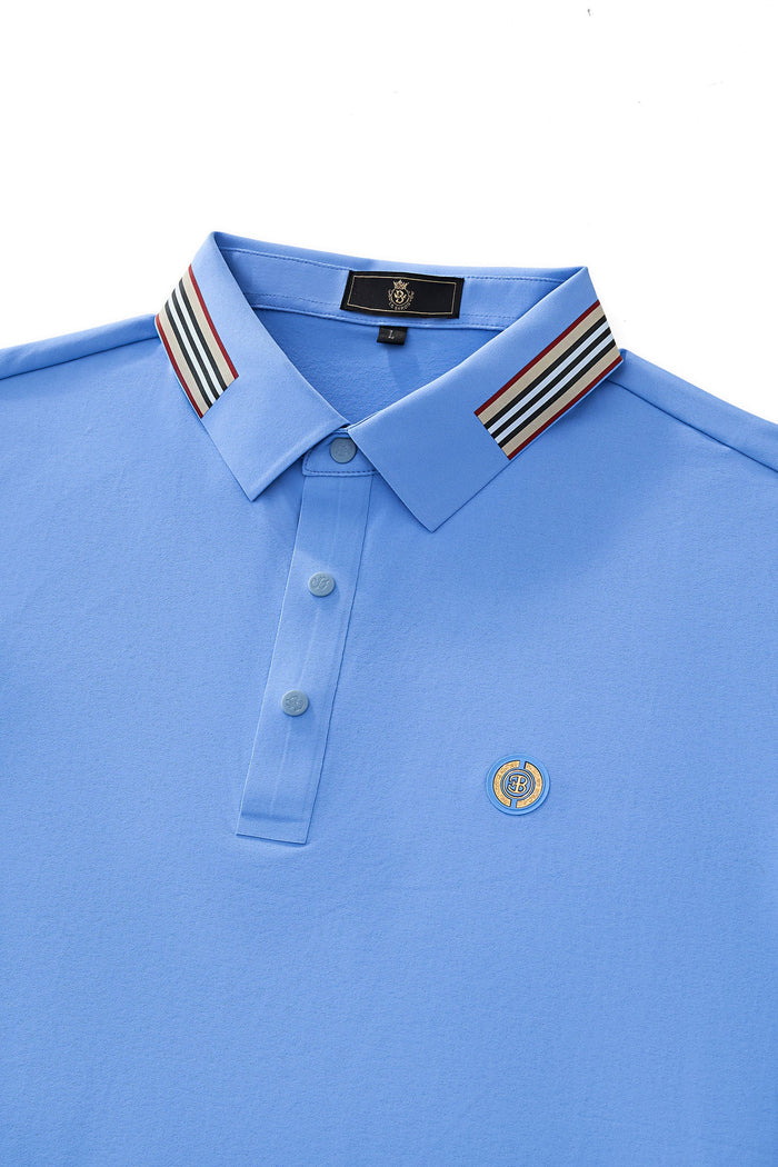 Stripe Collar Performance Polo – El Baron BLUE