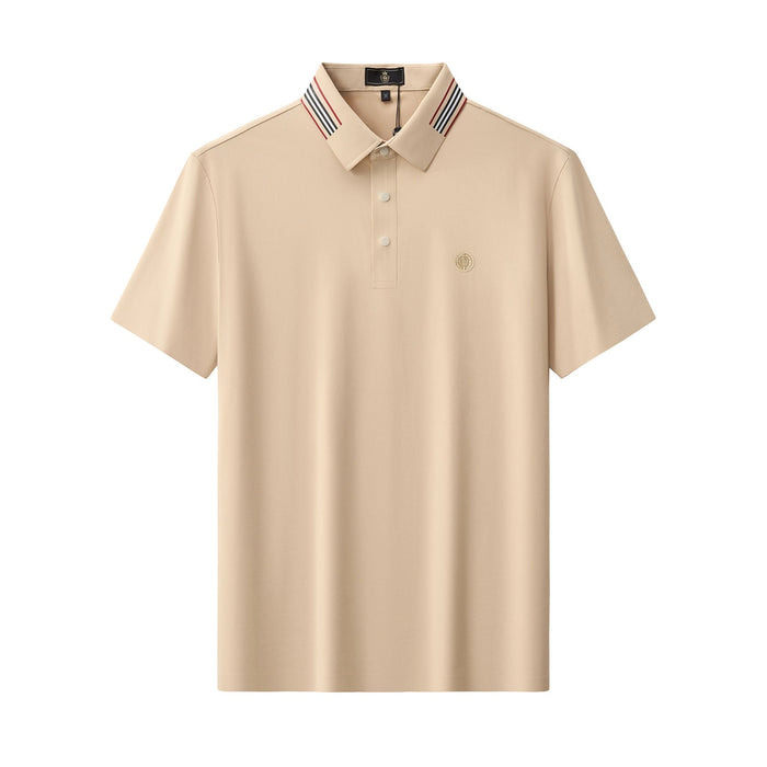 Stripe Collar Performance Polo – El Baron KHAKI