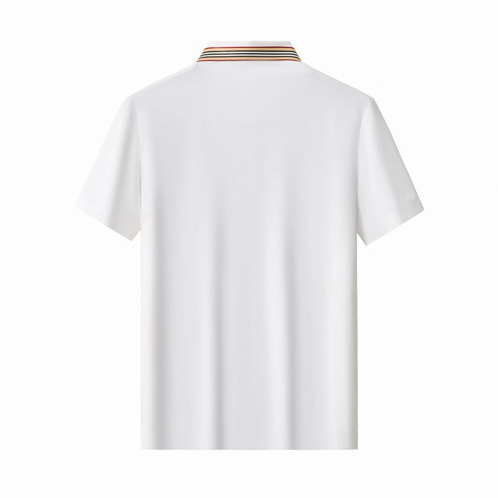 Stripe Collar Performance Polo – El Baron WHITE