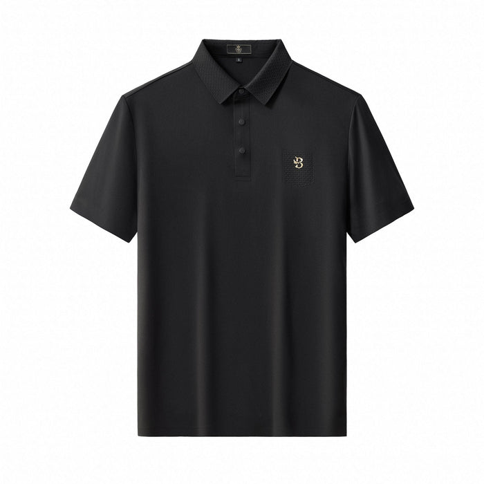Textured Collar Performance Polo – El Baron BLACK