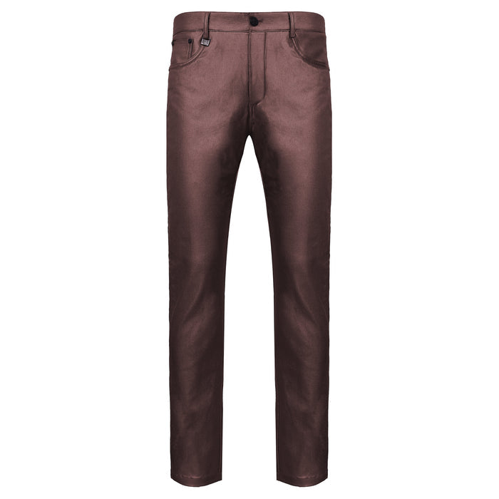 Versatile Vogue Metallic Jeans WINE - Dudes Boutique