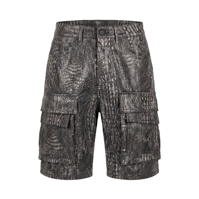 Waimea Alligator Print PU Leather Cargo Shorts