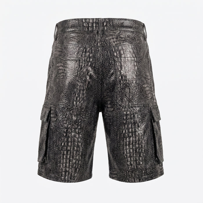 Waimea Alligator Print PU Leather Cargo Shorts