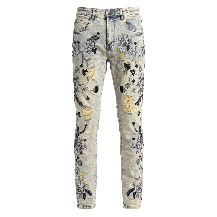 Waimea Floral Embroidered Acid Wash Jeans